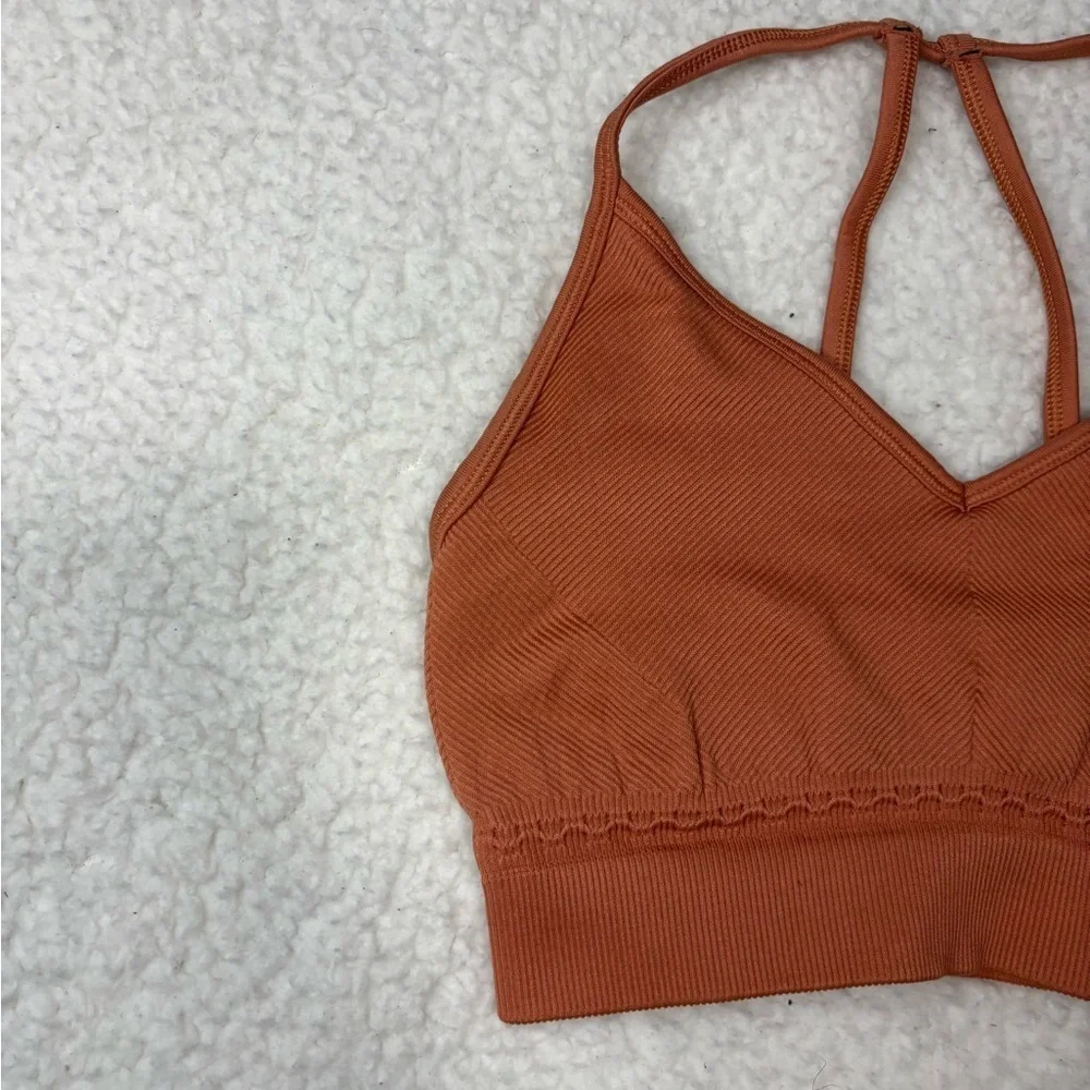 Gymshark Women Orange Ribbed Seamless Racerback Sport Bra